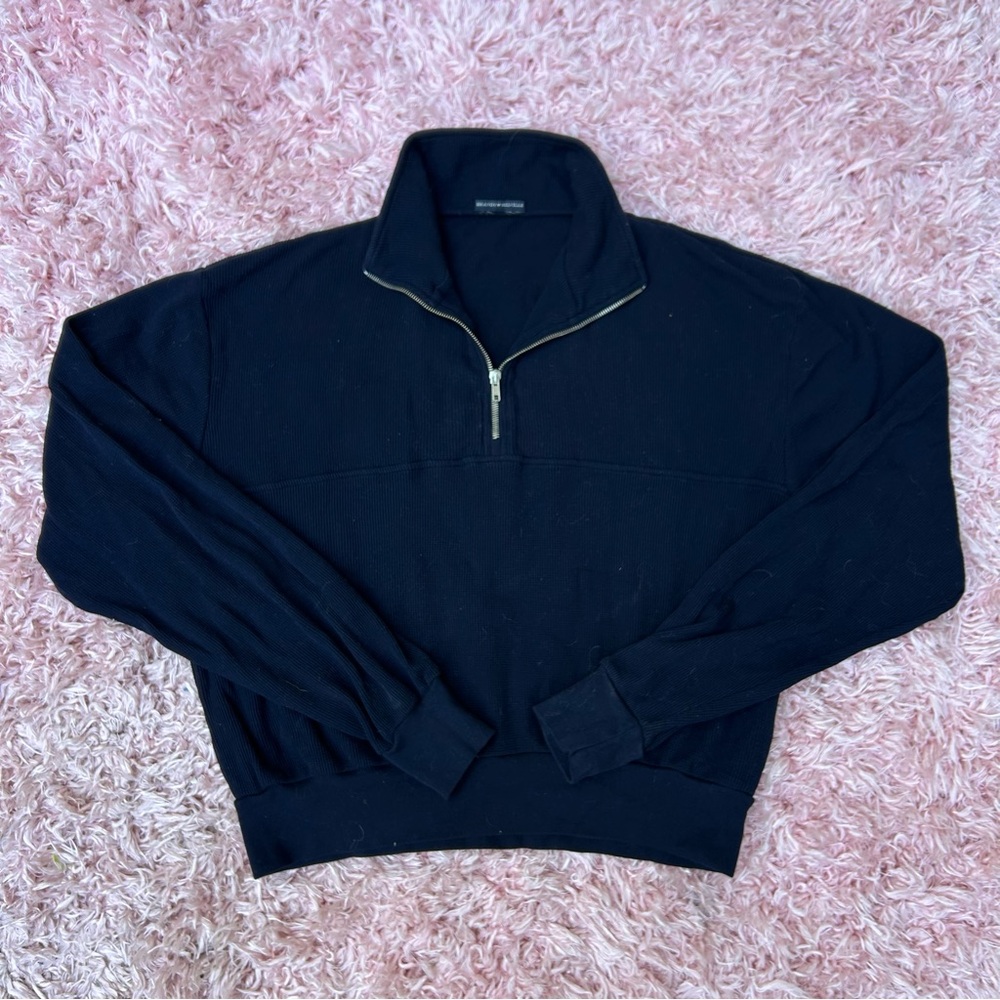 brandy melville oversized navy blue thermal/waffle quarter zip pullover, OS